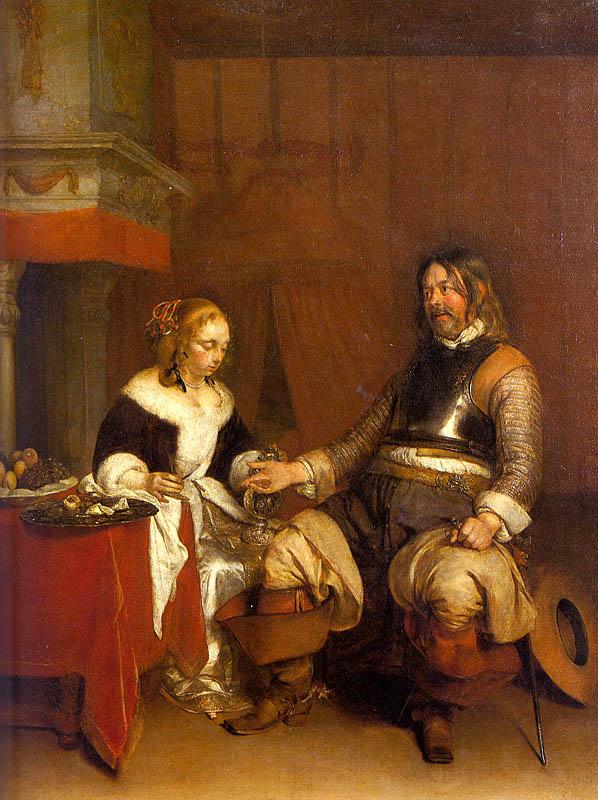 Gerard Ter Borch Soldier Offering a Young Woman Coins oil painting image